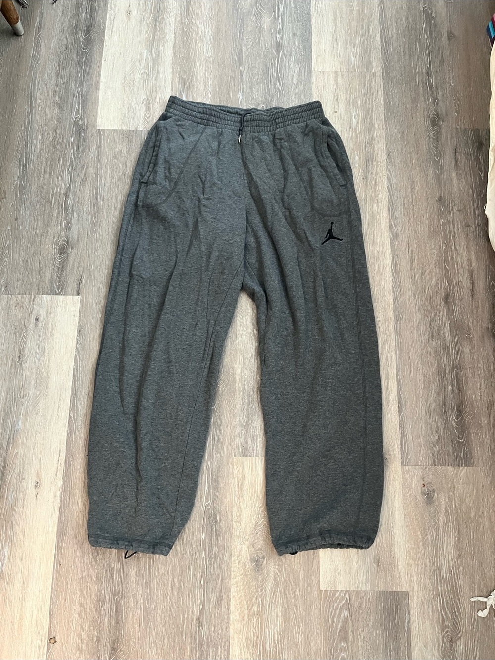 Jordan Mens Large Heather Gray Fleece Sweatpants Baggy Cinch Hem Y2K Jumpman